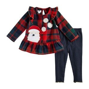 Tartan Plaid Santa tunic top  and Leggings Set